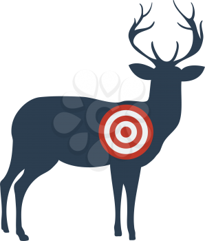 Icon Of Deer Silhouette With Target. Flat Color Design. Vector Illustration.