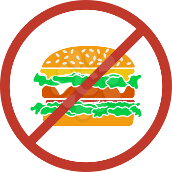 Icon Of Prohibited Hamburger. Flat Color Design. Vector Illustration.