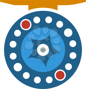 Icon Of Fishing Reel. Flat Color Design. Vector Illustration.