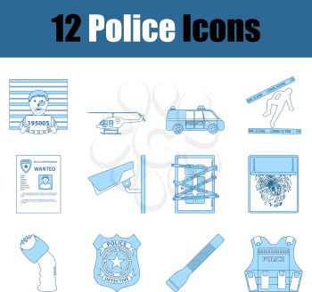Police Icon Set. Thin Line With Blue Fill Design. Vector Illustration.