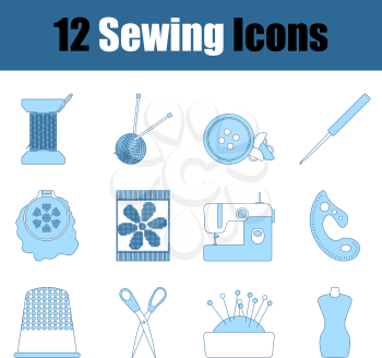 Sewing Icon Set. Thin Line With Blue Fill Design. Vector Illustration.