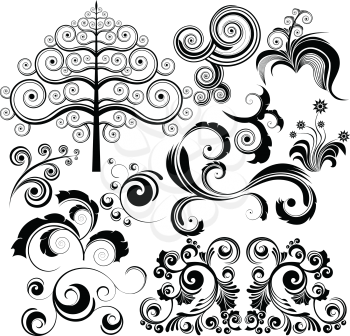 Royalty Free Clipart Image of a Set of Ornate Floral Graphics