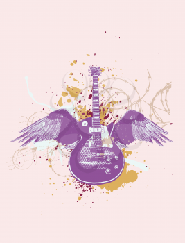 Royalty Free Clipart Image of a Winged Guitar