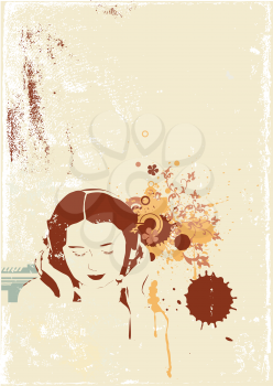 Royalty Free Clipart Image of a Girl Listening to Music