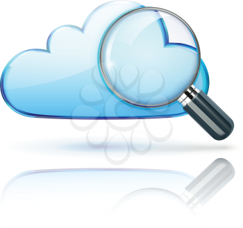 Royalty Free Clipart Image of a Cloud and Magnifying Glass