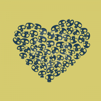 Royalty Free Clipart Image of a Heart Made of Skulls