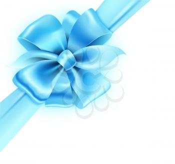 Vector illustration of gift wrapped white paper with a blue ribbon and classic bow 