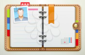 Vector illustration of realistic overhead view of a leather personal organiser/planner