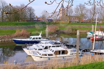 Pier and the ship in Gorinchem. Netherlands