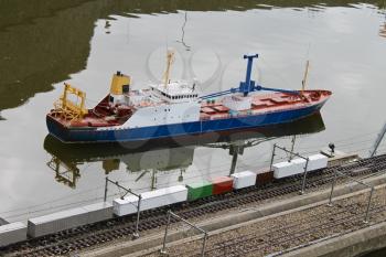 Thumbnail ship and rail in the park Madurodam. Netherlands, Den Haag.