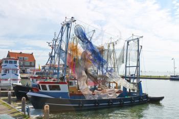 Fishing ships in the port of Volendam. Netherlands