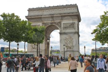 Parisians near the Arc de Triomphe in Paris. France