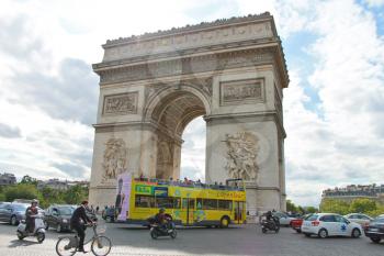 Traffic near the Arc de Triomphe in Paris. France