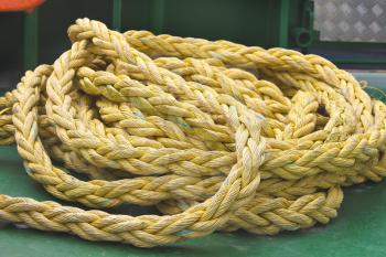 Marine rope on the deck of ship