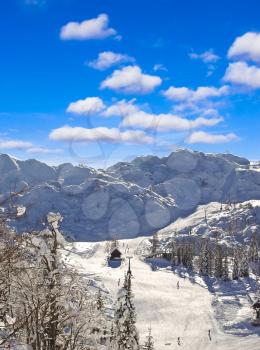 Ski resort of Bovec in a clear winter day. Slovenia