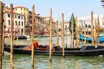 VENICE, ITALY - MAY 06, 2014: Gondola on the Grand Canal berth in Venice, Italy 