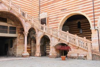 Staircase of reason in courtyard  the Palazzo della Ragione in Verona, Italy