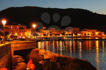 Coast of the Tyrrhenian Sea at night. Marciana Marina, Elba Island, Italy