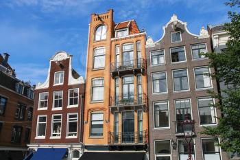 Houses in the classic Dutch style in historic city centre. Amsterdam, the Netherlands