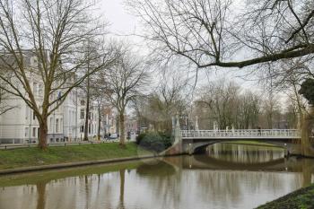 Utrecht, the Netherlands - February 13, 2016: Famous Oudegracht canal in in historic city centre