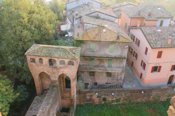 Historic city center of Vignola, Italy. Top view from fortress