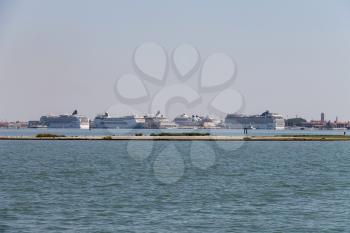 Venice, Italy - August 13, 2016: Big cruise liner ships in the Adriatic Sea