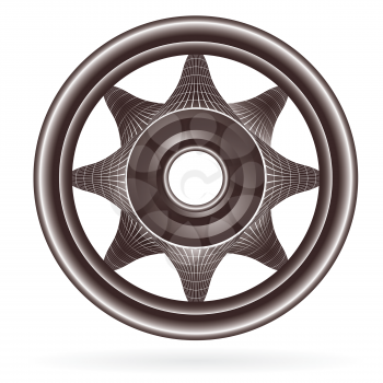 Royalty Free Clipart Image of a Metal Wheel on White Background