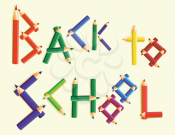 Royalty Free Clipart Image of a Words BACK TO SCHOOL Made from Colored Pencils