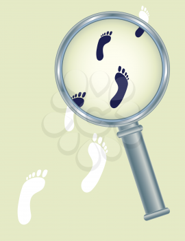 abstract human footprints under magnifier glass