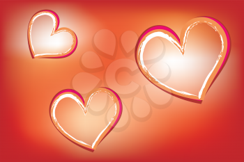 Abstract Heart symbols on luminous red background, vector image.