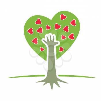 Symbolic Tree with Hand and Hearts vector image.