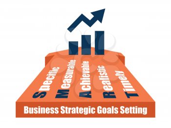 SMART goals setting business income chart growing vector illustration.