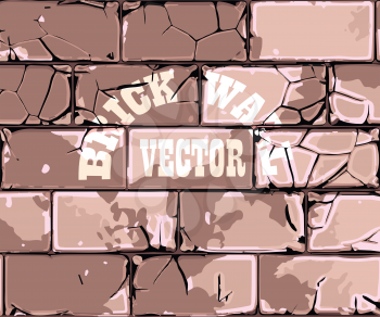 cracked old brick wall retro vector background