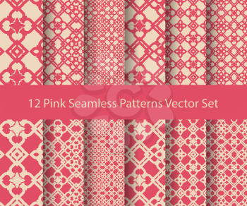 12 seamless pattern set abstract pink floral line oriental design background vector illustration