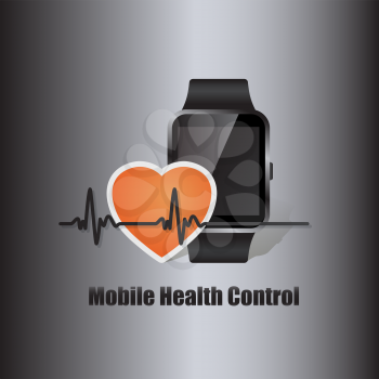 mobile device smart watch with heart beat symbol as online health control vector illustration