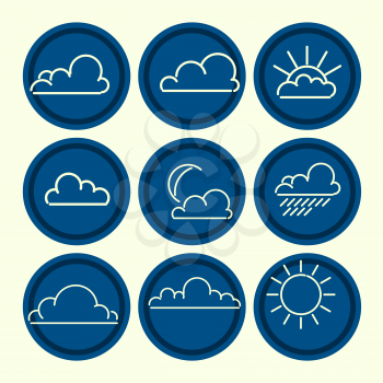 Meteorogical icon set. Clouds sun moon outlines. Vector illustration