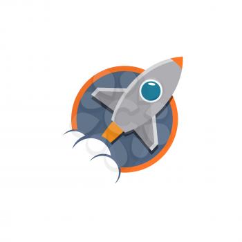 Explorer rocket ship vector icon. Flying rocket cartoon illustration. New successful business launch symbol.