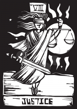Royalty Free Clipart Image of the Justice Tarot Card