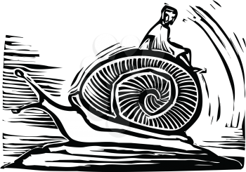 Royalty Free Clipart Image of a Person Riding a Snail