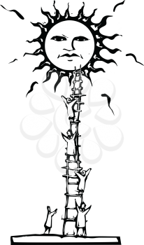 Royalty Free Clipart Image of People Climbing to the Sun