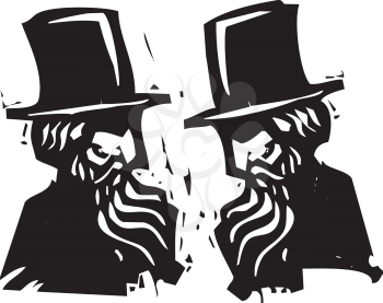 Royalty Free Clipart Image of Two Men Wearing Top Hats