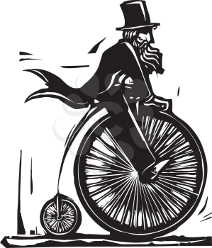 Royalty Free Clipart Image of a Man on a Velocipede Bicycle