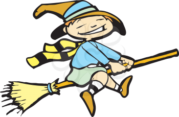 Royalty Free Clipart Image of a Witch Flying