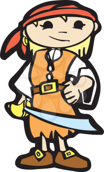 Royalty Free Clipart Image of a Girl in a Pirate Costume