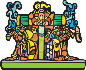 Royalty Free Clipart Image of Mayans at the Base of a Pedestal 