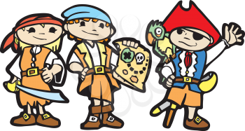 Royalty Free Clipart Image of Children in Pirate Costumes
