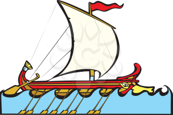 Royalty Free Clipart Image of a Greek Sailing Warship 