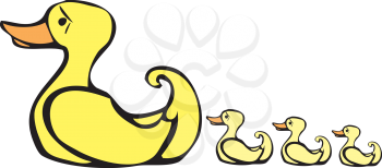 Royalty Free Clipart Image of a Mother and Baby Ducks
