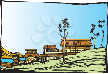 Royalty Free Clipart Image of a Japanese Village 