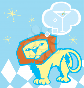 Royalty Free Clipart Image of a Lion Thinking of a Martini